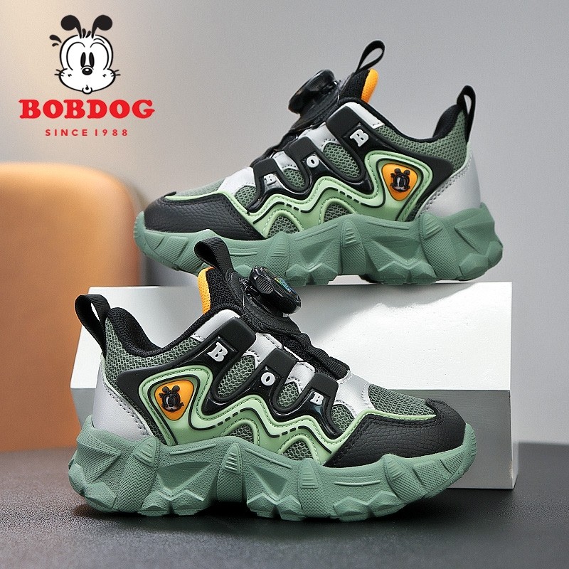 巴布豆网面透气男童运动鞋2025春秋新款儿童防滑跑步鞋中大童皮面