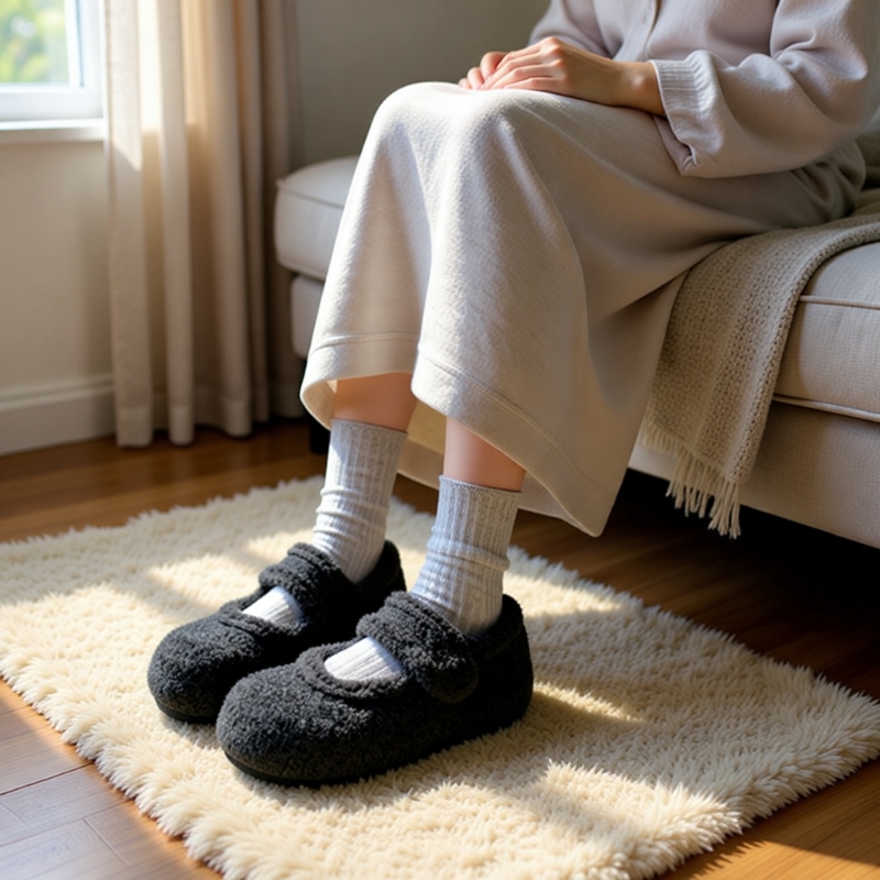 加绒玛丽珍鞋女冬毛毛鞋2025年新款内增高毛呢料配大衣勃肯棉鞋子