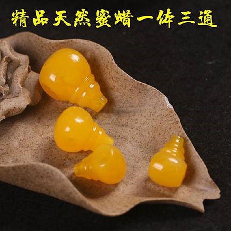 天然蜜蜡琥珀佛头一体三通鸡油黄白花蜜108颗佛珠手持手串配件