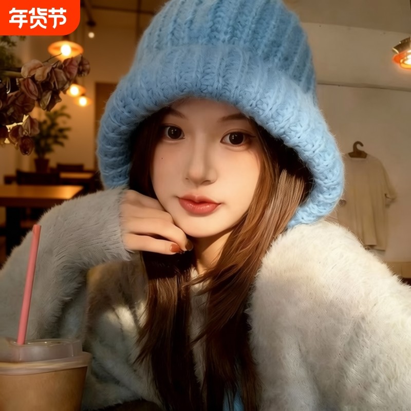 蓝色护耳巴拉克拉法帽子女冬季新款大头围保暖针织毛线帽红显脸小,服饰配件/皮带/帽子/围巾,帽子,淘宝优惠券,粉丝福利购,淘宝优惠卷