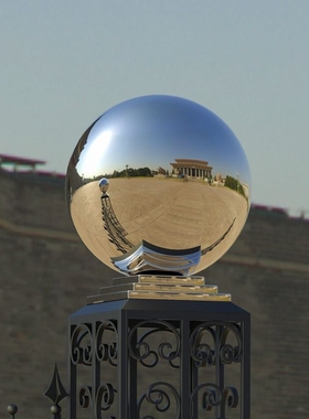 不锈钢圆球带座三层方座带球托座连体球空心球大门柱子围墙装饰球