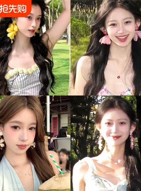 夏季海边氛围感黄色花瓣流苏耳环女度假风独特绝美耳饰精致耳钉