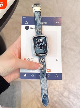 适用小米手环9pro表带红米watch6复古牛仔晕染克罗十字架小米8pro钻壳红米watch4/5蓝色秋冬酷朋克氛围
