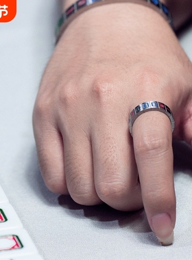 十三幺麻将戒指创意钛钢开口戒指男女潮流个性百搭指环潮牌配饰品