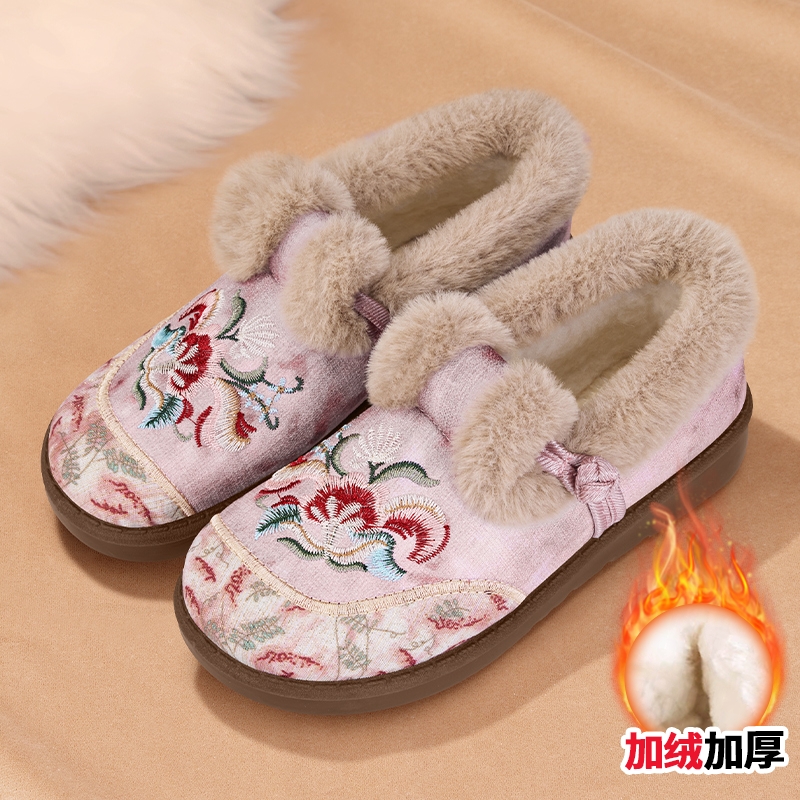 老冬季新中老年软底中式妈妈北京布鞋加厚棉鞋绣花鞋鞋加绒防滑女