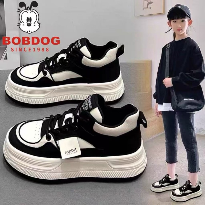 巴布豆女童2025新款秋季男童熊猫黑白高帮板鞋透气软底休闲运动鞋