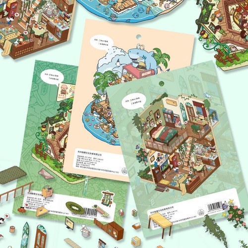 新款造景系列立体贴纸解压手工diy堆叠微缩贴画场景小屋3D益智玩具儿童镊子