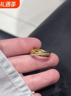 法式复古金色微镶双环交叉戒指女小众设计时尚轻奢高级感活口指环