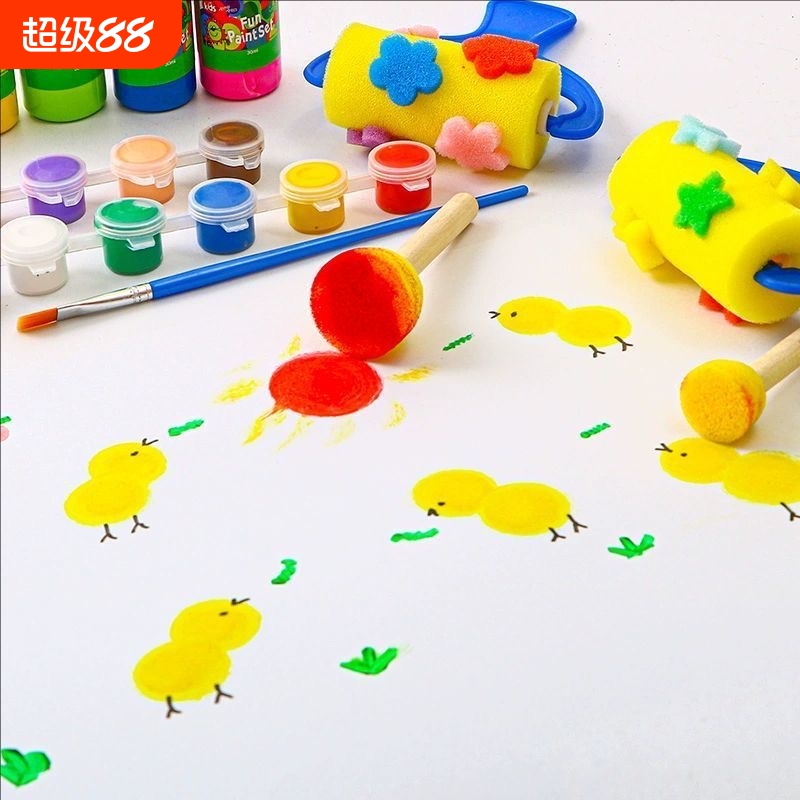 儿童美术材料圆形海绵刷绘画涂鸦工具蘑菇头印章 幼儿园diy拓印画
