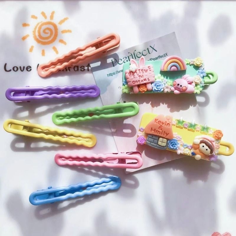 高光漆糖果色波浪夹镂空一字夹鸭嘴夹DIY手工发夹头饰刘海夹配件