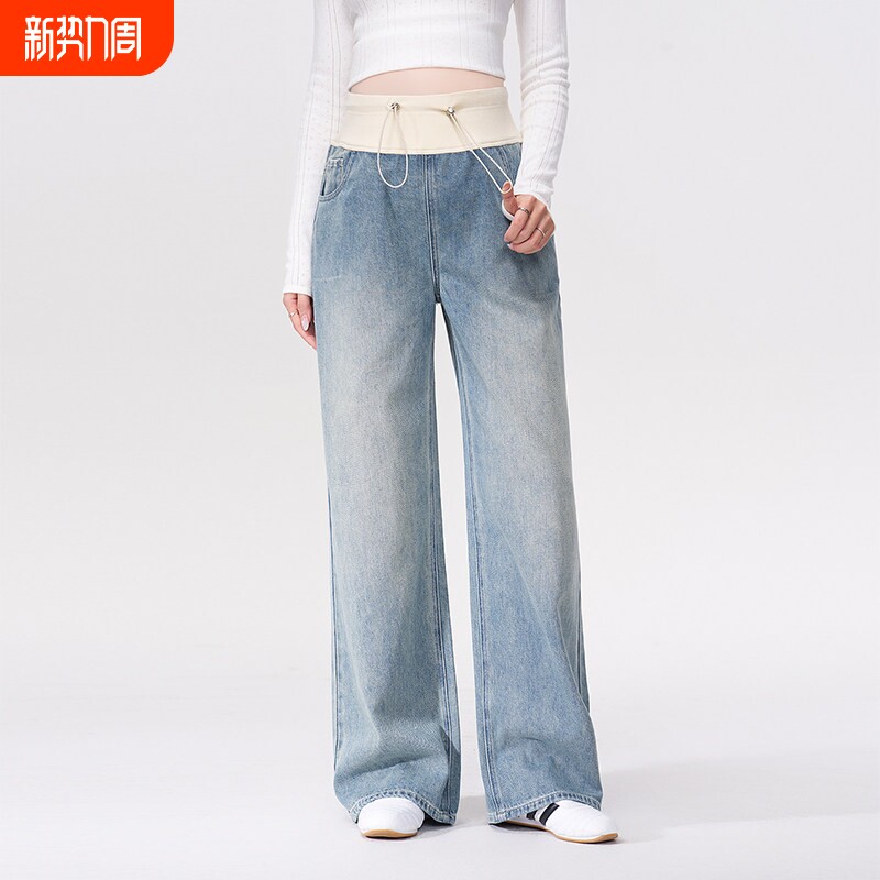 ELLIELUKE孕妇牛仔裤不勒肚子直筒裤子春夏针织拼接腰头长裤