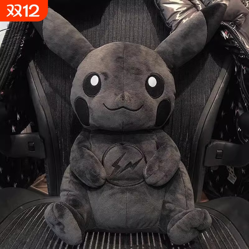 暗黑皮卡丘公仔灰黑色玩偶毛绒
