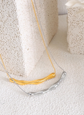 欧美条状不对称小众项链钛钢18k金不掉色西太后锁骨链百搭饰品女