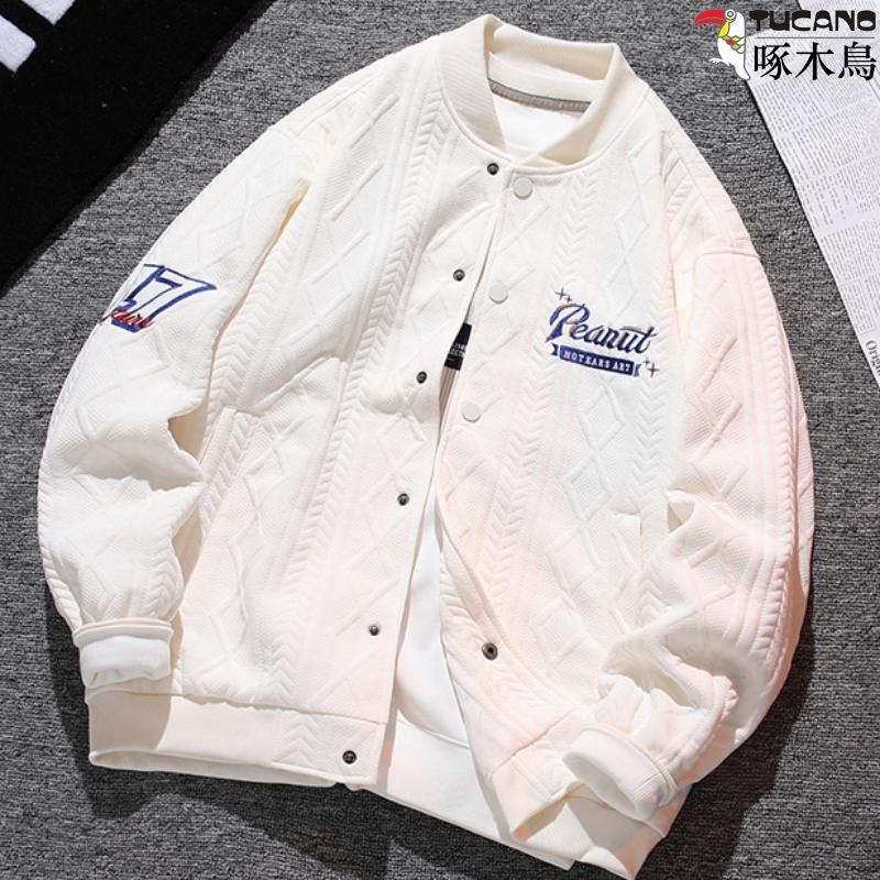 啄木鸟运动卫衣重磅棒球服外套男士飞行员夹克上衣刺绣立领新款