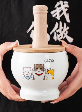 陶瓷蒜臼加厚防滑捣蒜泥神器打碎压蒜工具捣蒜臼蒜罐子蒜窑蒜缸