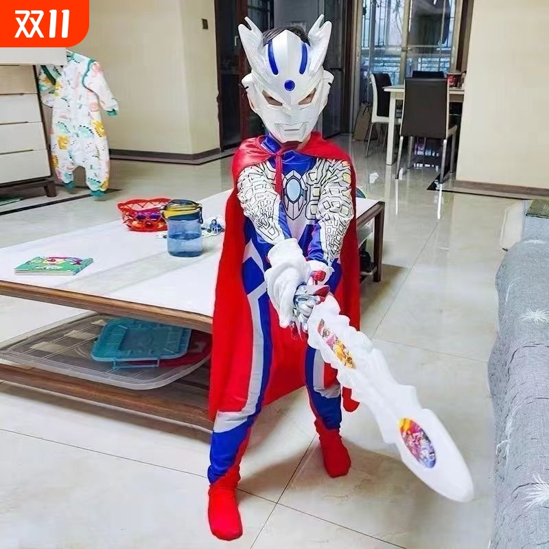 赛罗奥特曼衣服男童夏季套装迪迦男孩连体衣cos儿童表演出服1披风