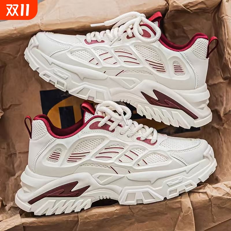 男鞋2025新款夏季网面透气内增高运动鞋青少年休闲潮鞋防滑厚底
