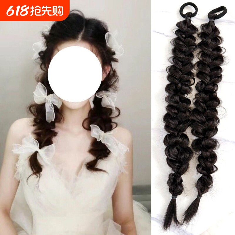 云朵麻花辫马尾假发长辫子脏辫长辫子麻花接发片仿真发吸粉神器