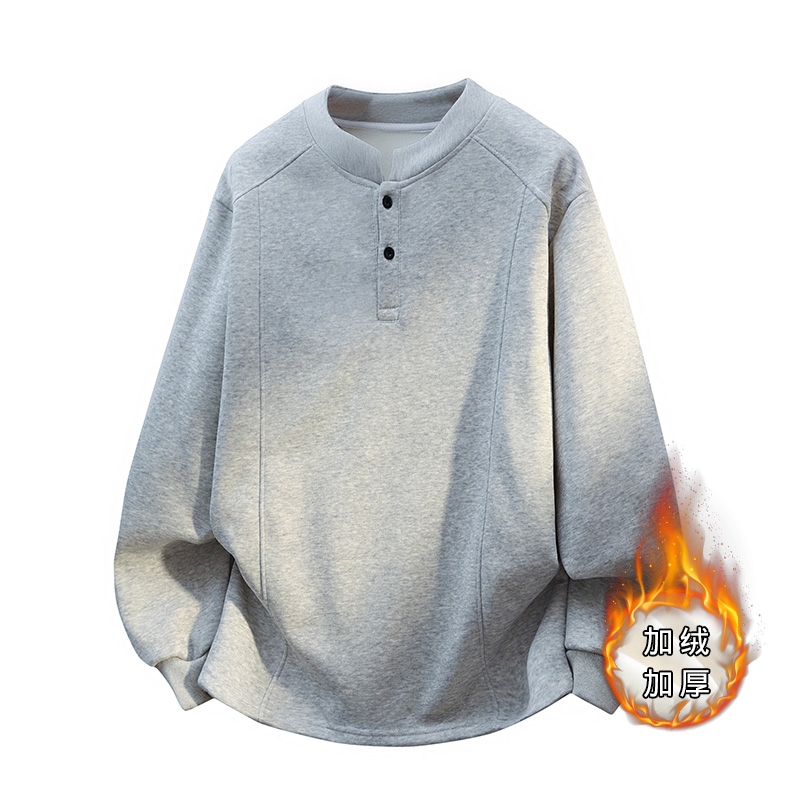 重磅亨利领卫衣男款秋冬季新款加绒加厚打底衫男士上衣服长袖t恤