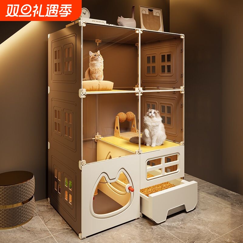 猫别墅猫窝猫笼子家用猫屋超大自由空间猫咪房子猫舍猫柜全景双层