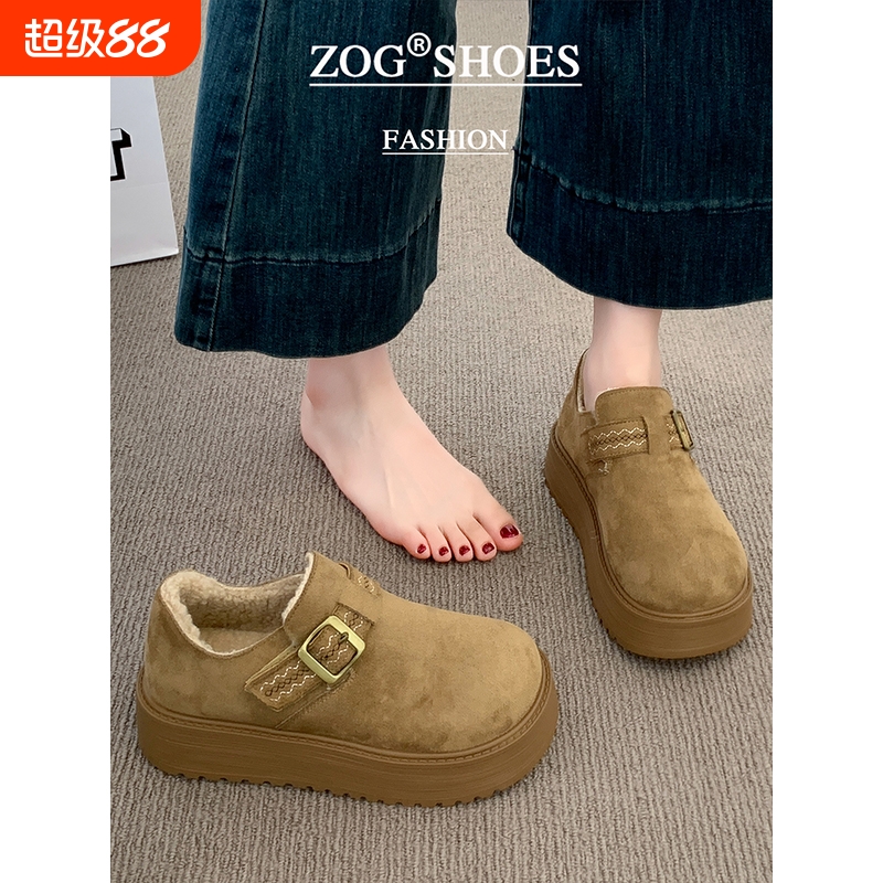 厚底加绒勃肯鞋女2025新款冬季一脚蹬乐福鞋雪地靴鞋子单鞋平底