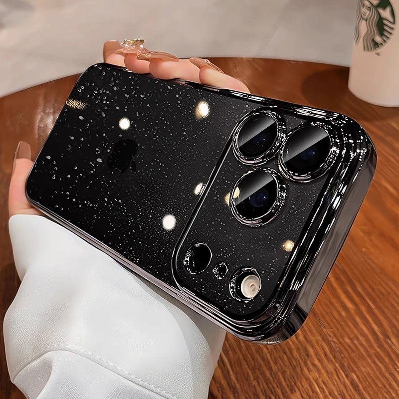 轻奢高级闪粉PC硬壳适用苹果17promax手机壳iphone17新款16pro透明15全包14防摔保护套13/12好看~带镜头膜