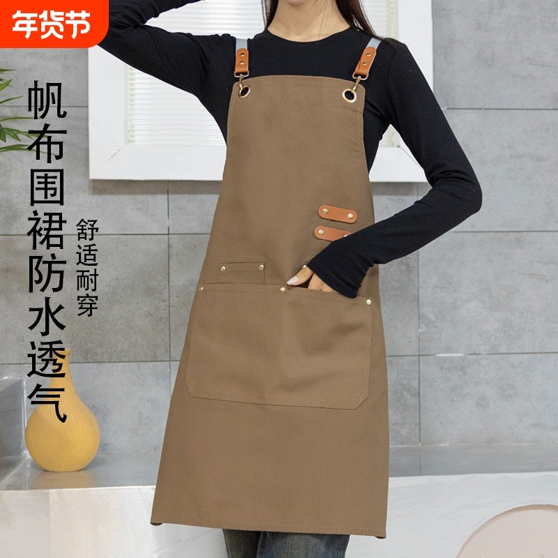 新款防水防油帆布围裙批发咖啡店厨房家用高颜值素色工作围裙,家庭/个人清洁工具,围裙套装,淘宝优惠券,粉丝福利购,淘宝优惠卷