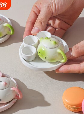 暹罗猫茶具茶宠茶壶装饰摆件茶杯宠物趣味茶玩招财猫咪玩具茶盘