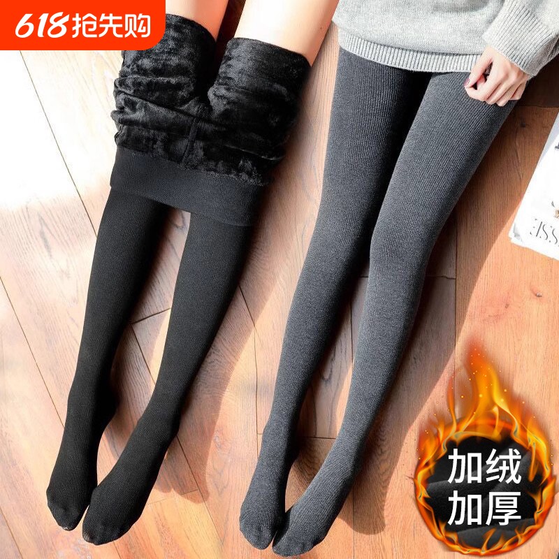 加绒加厚打底裤灰色秋裤女秋冬季外穿保暖棉裤连裤袜黑色氨纶薄款