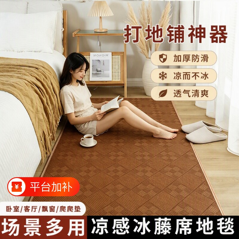 藤编凉席打地铺睡垫藤席地垫睡觉夏天2026新款卧室床边榻榻米地毯