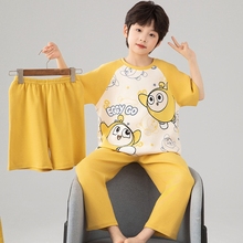 蛋仔派对睡衣男童夏季薄款纯棉短袖2025新款儿童春秋款男孩三件套