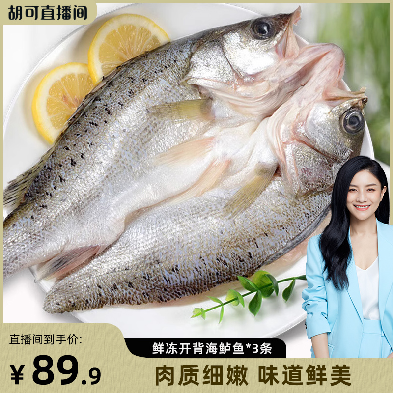 【胡可推荐】鲈鱼冷冻开背450g-500g*3条鲜冻大鲈鱼鲜活生鲜鲈鱼
