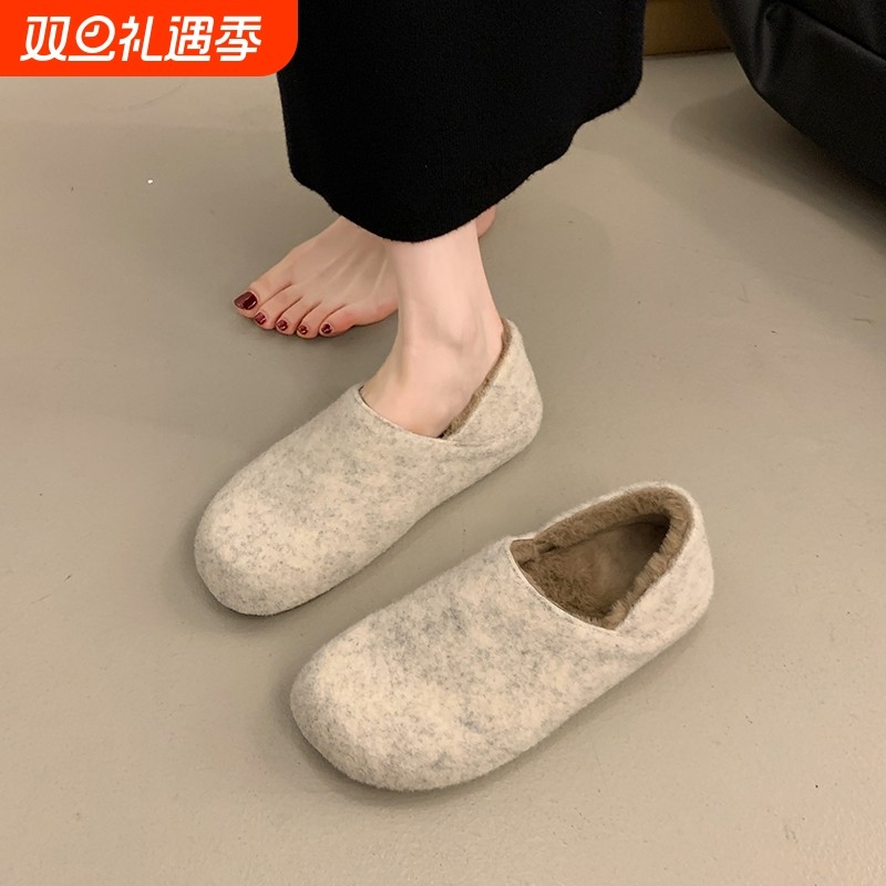 他她女孩勃肯鞋女2025冬新款一脚蹬软底加绒保暖孕妇豆豆棉鞋懒人