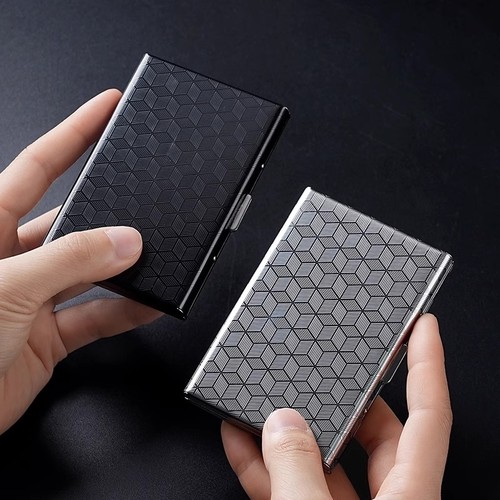 商务大容量多卡位不锈钢卡包女式名片夹男士防盗刷菱格便携名片盒高档金属卡套2025新款创意便携男女士零钱包