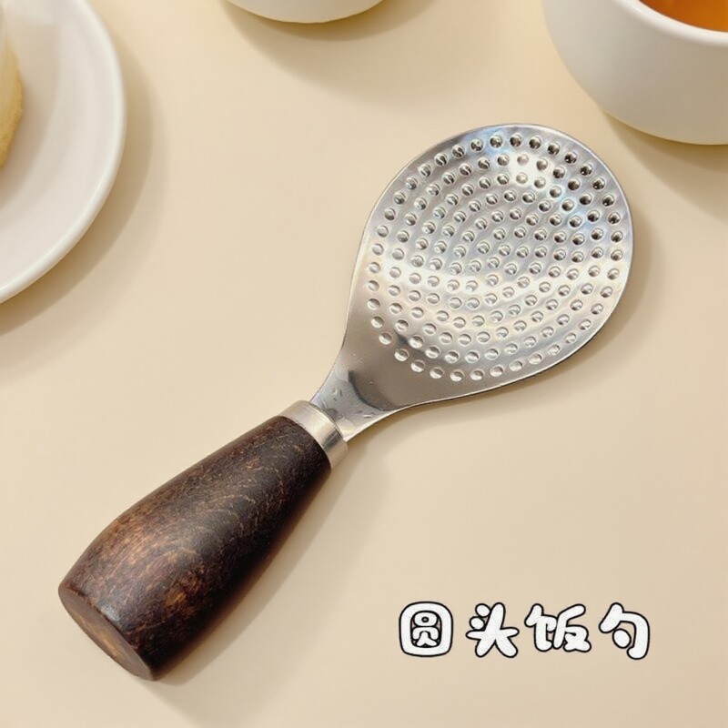 木柄不锈钢饭勺不沾米饭木柄可立式食级铲饭勺子饭勺家用盛饭勺子