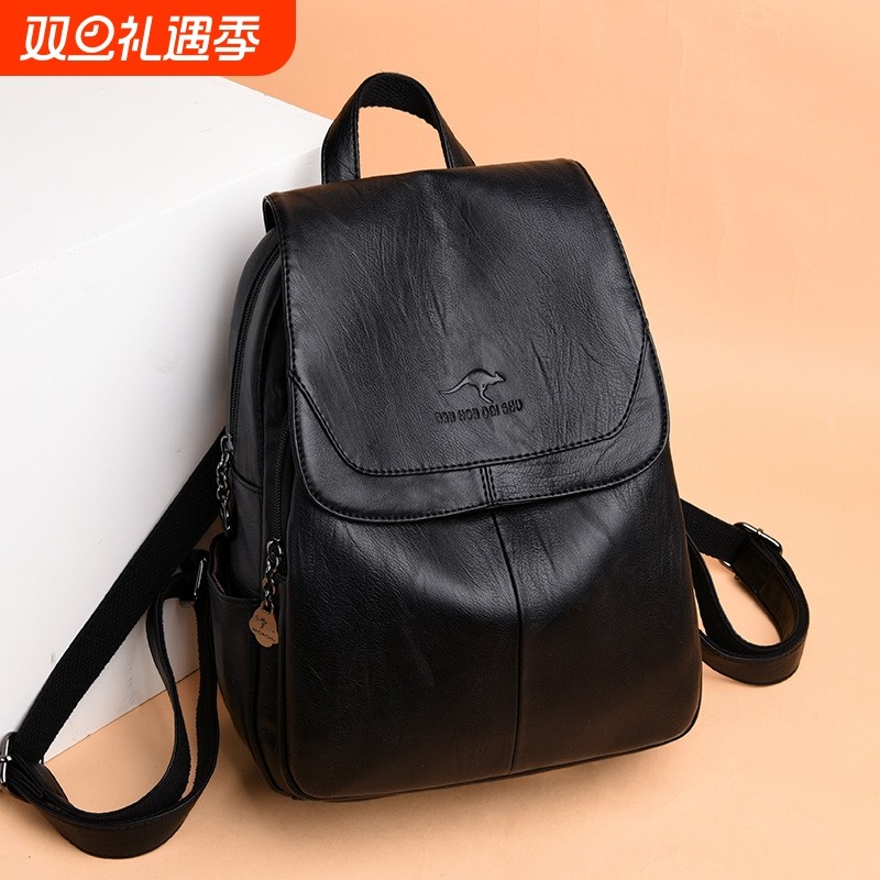 新版软皮女式双肩包女2025新款时尚纯软皮背包大容量学生书包女包