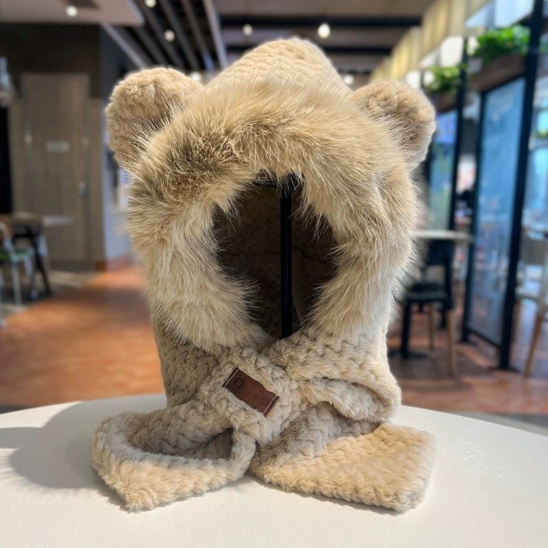 小熊帽子围巾冬天一体毛绒围脖可爱冬季防寒骑车保暖加厚护耳连帽,服饰配件/皮带/帽子/围巾,帽子,淘宝优惠券,粉丝福利购,淘宝优惠卷