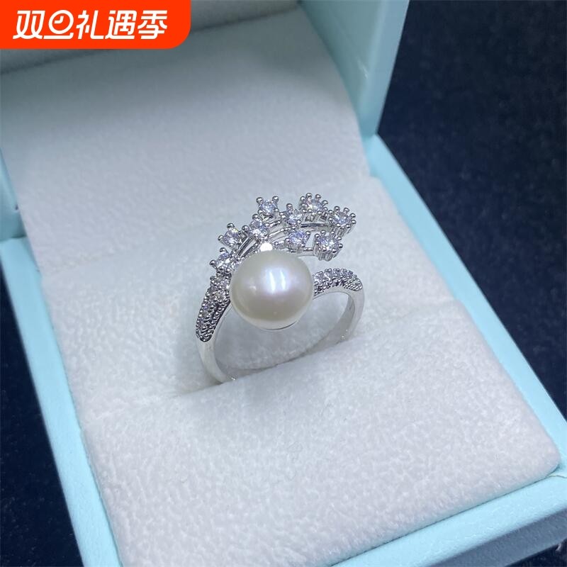 新款繁花淡水珍珠戒指爆款可调节大小显手白精致小众高级感戒指