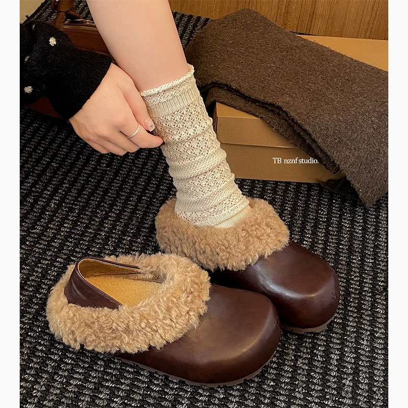 棕色复古厚底加绒两穿勃肯鞋女款2025新款冬季加厚保暖毛毛棉鞋子