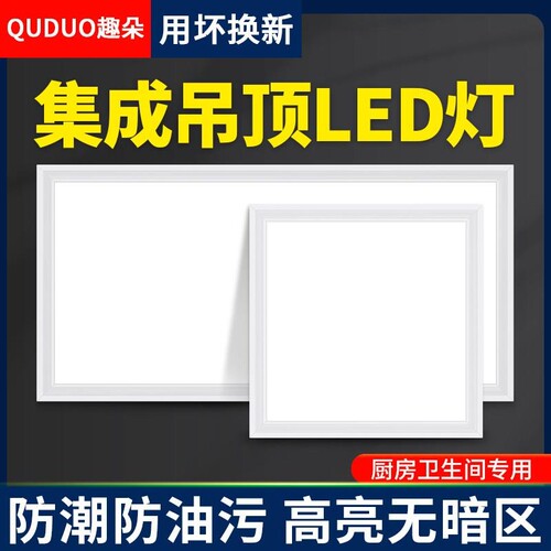 集成吊顶LED灯300x300x600铝扣板厨房化妆室灯嵌入式30x60平板灯