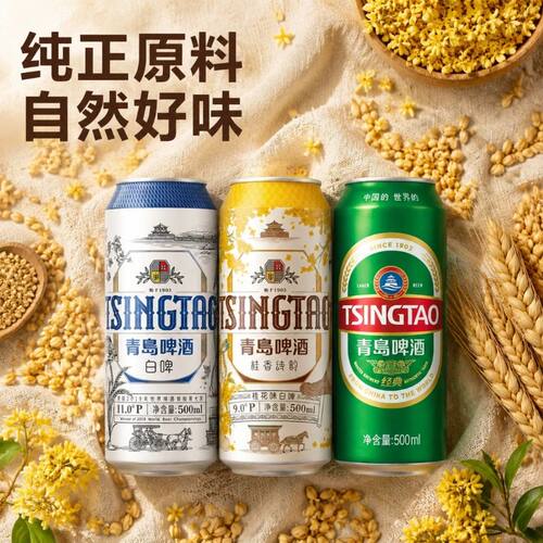 醇厚TSINGTAO多风味啤酒6罐冰饮休闲小麦酒水罐装全麦精酿经典