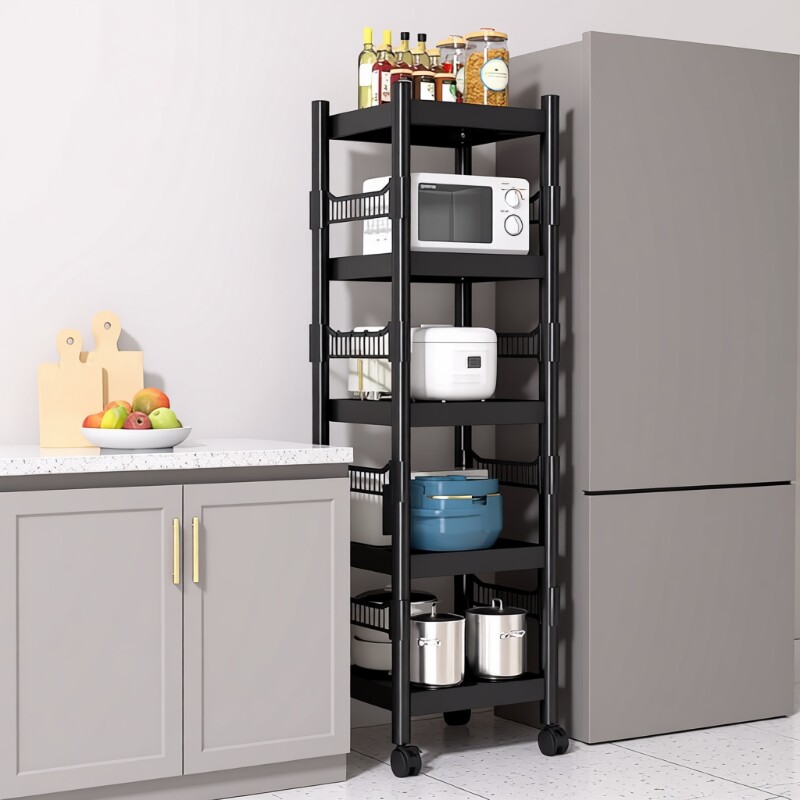 厨房夹缝置物架落地式多层家用微波炉收纳多功能烤箱锅具收纳架子