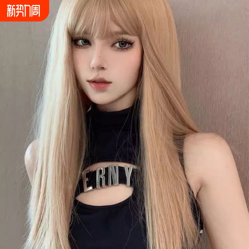 假发女长直发日系网红金色齐刘海日常jk逼真头皮全头套可爱loli