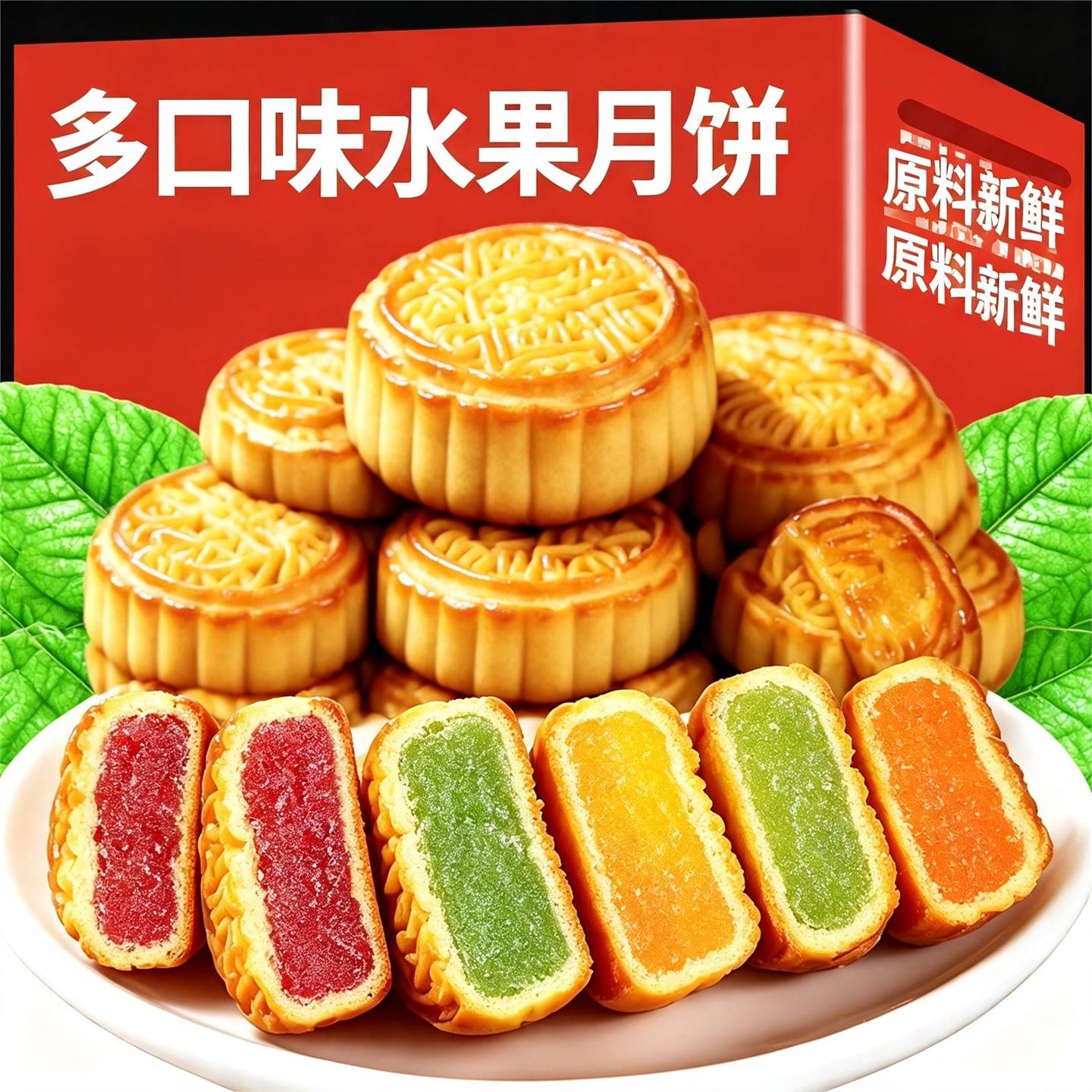迷你水果月饼广式多口味凤梨草莓哈密瓜味果味浓郁小月饼冰皮散装