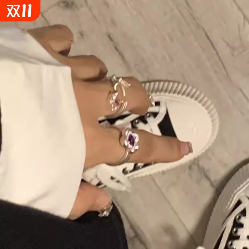 小众彩钻花朵锆石戒指女日韩个性设计轻奢气质精致高级感开口指环