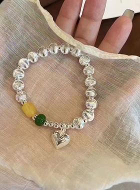 幂琳S999纯银国风招财纳福手串猫眼珠手工编制手链竹节新款满天星