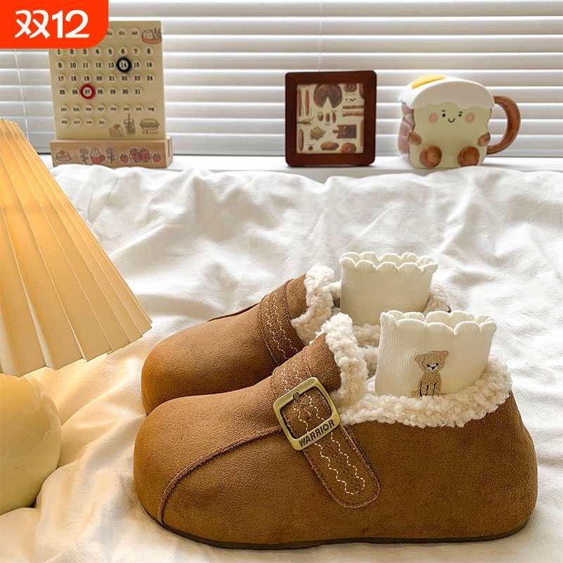 厚底内增高加绒全包勃肯鞋女2025秋冬新款低帮乐福棉鞋保暖雪地靴