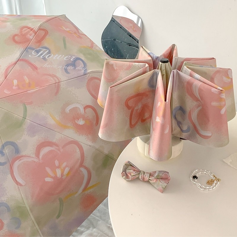 花序 |油画雨伞女晴雨两用小巧便携遮阳全自动太阳伞防晒防紫外线,居家日用,伞,淘宝优惠券,粉丝福利购,淘宝优惠卷