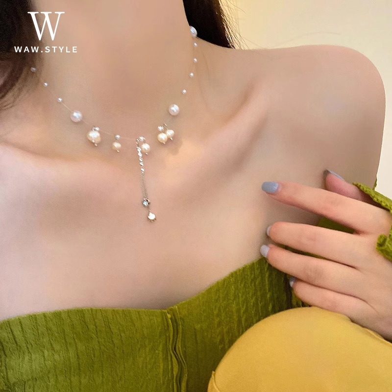 WAW超仙满天星锆石珍珠项链女