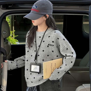 女孩波点毛衣青少年套头衫 女童秋季 2025新款 中大童春秋款 潮 针织衫